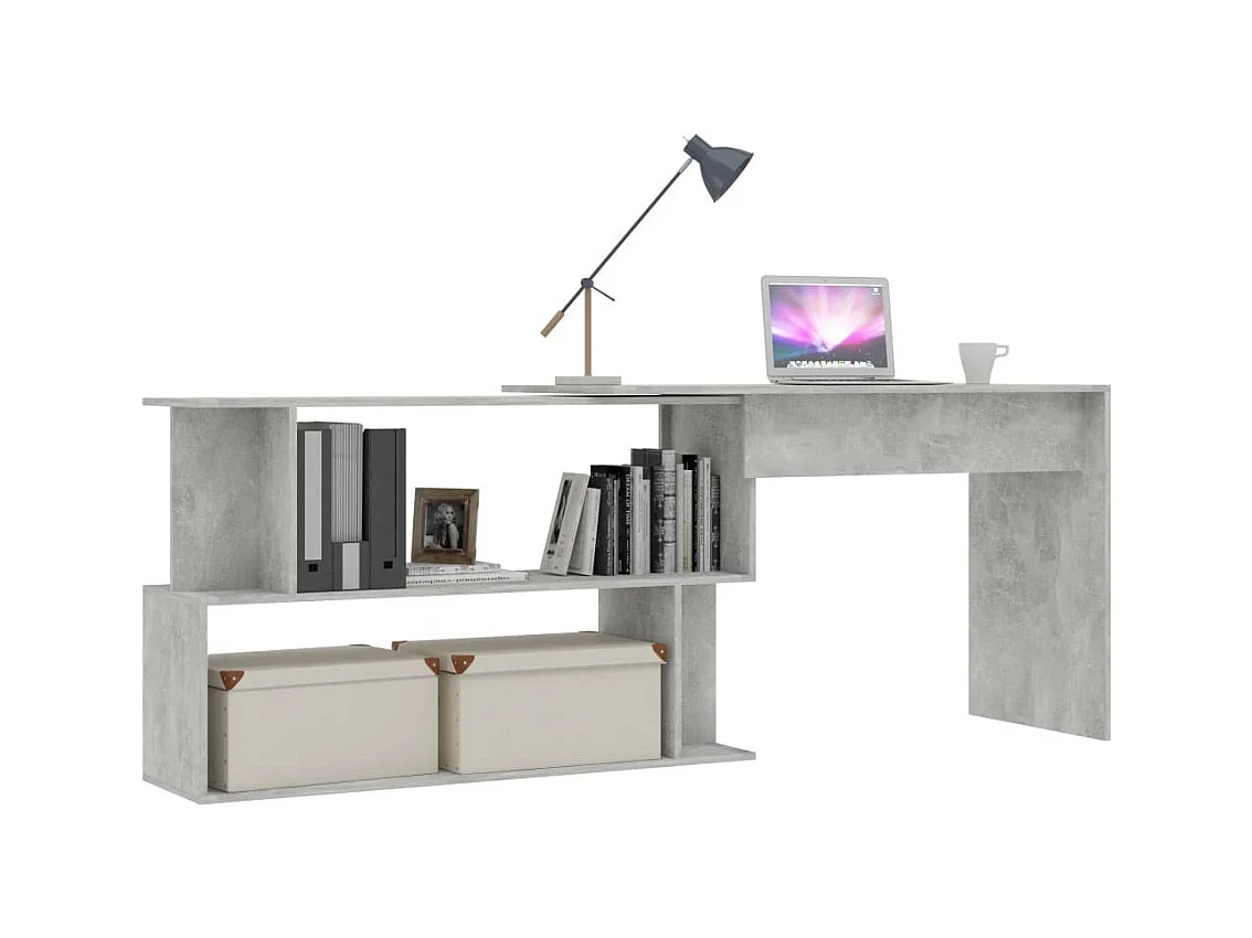 Bureau d'angle Gris béton 200x50x76
