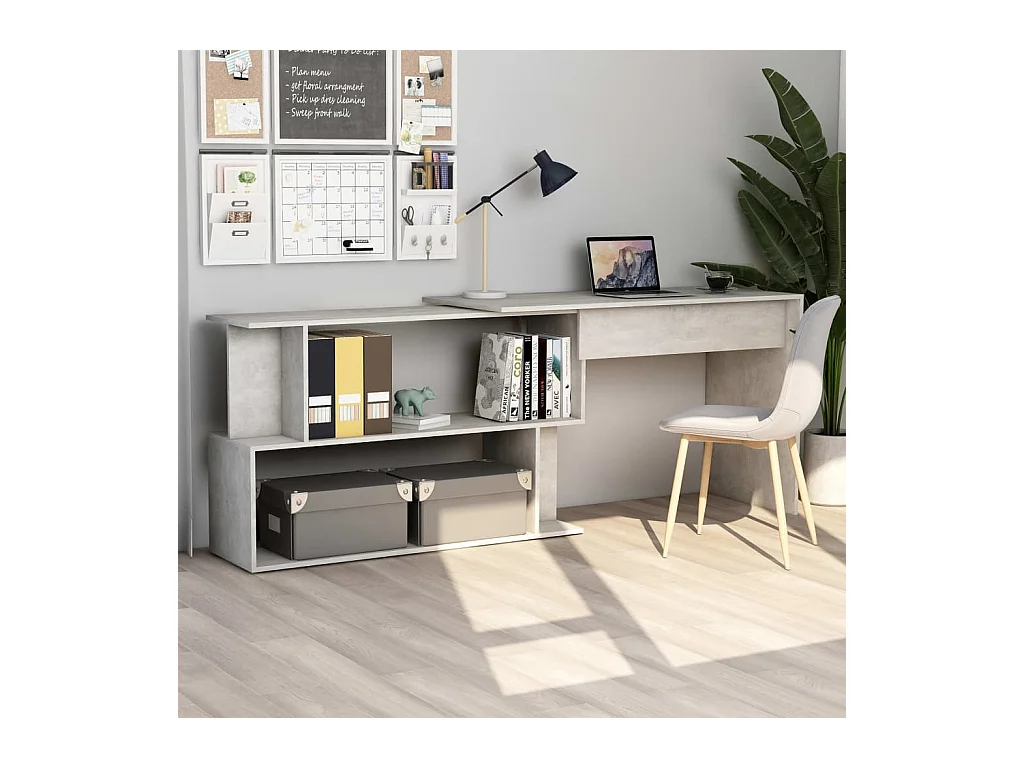 Bureau d'angle Gris béton 200x50x76