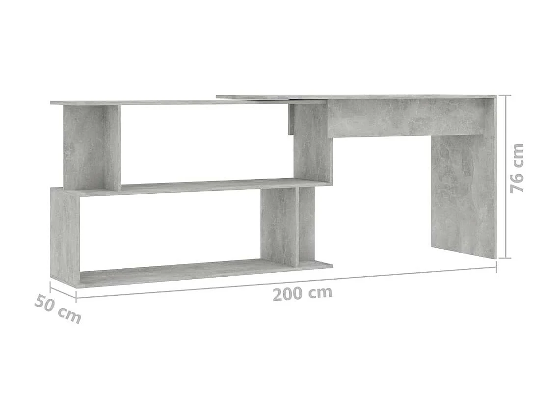Bureau d'angle Gris béton 200x50x76