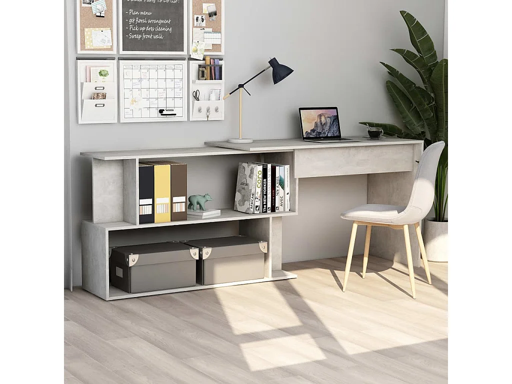 Bureau d'angle Gris béton 200x50x76