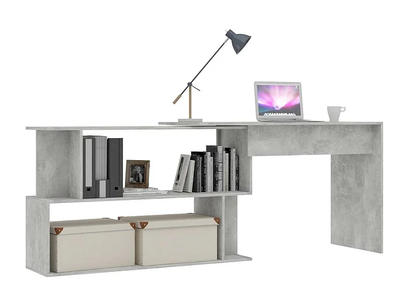 Bureau d'angle Gris béton 200x50x76