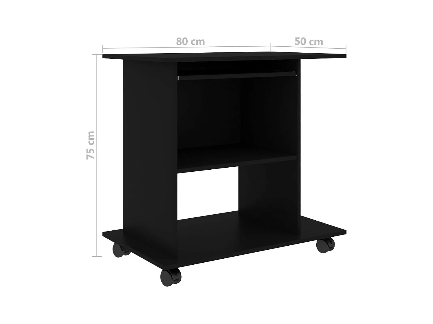 Bureau d'ordinateur Noir 80x50x75