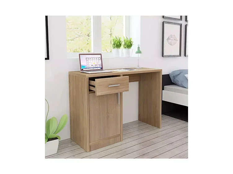 Bureau 1 tiroir 1 placard bois chêne clair Vanirel