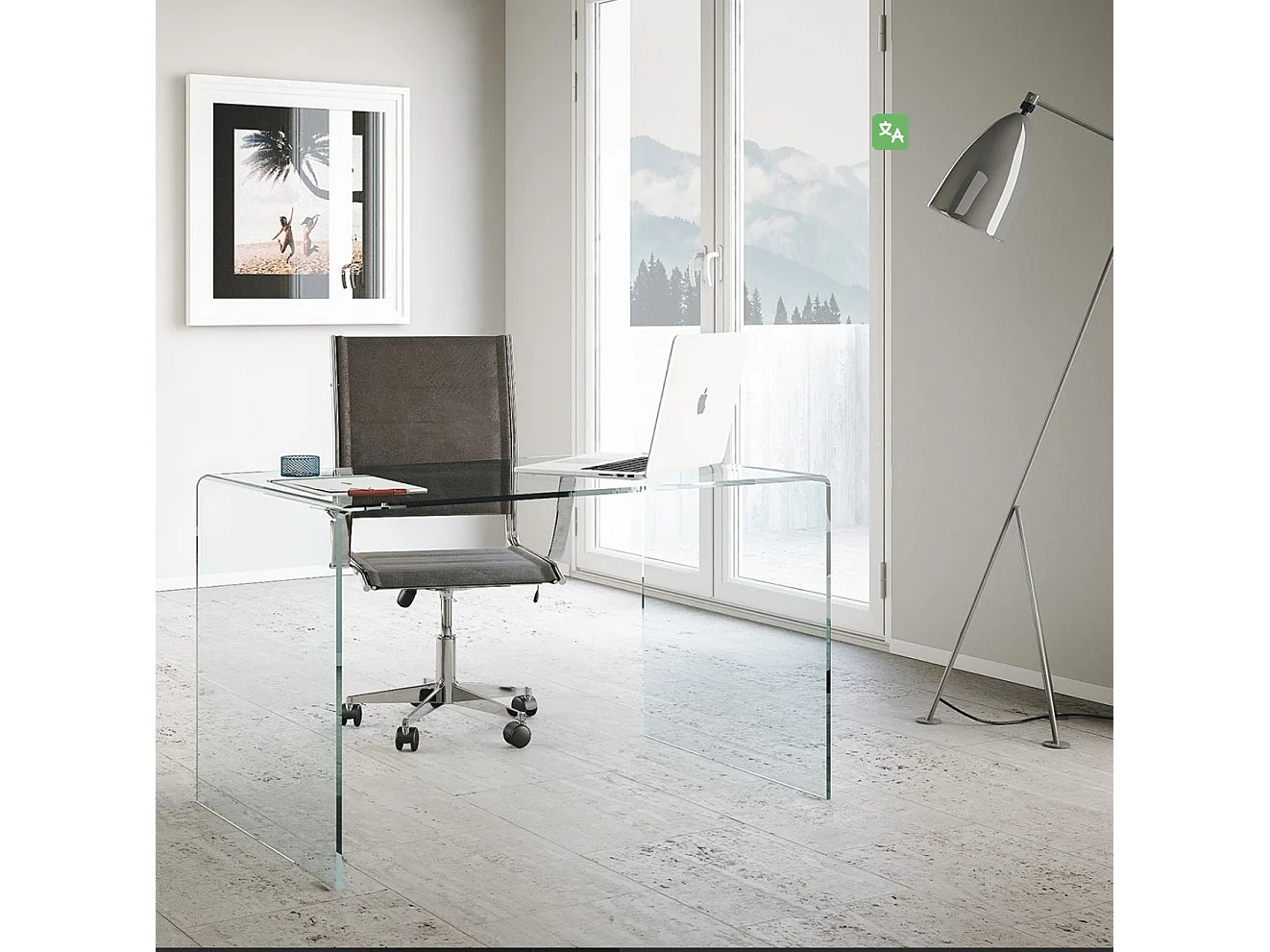 Kays design bureau van gehard glas 100 cm