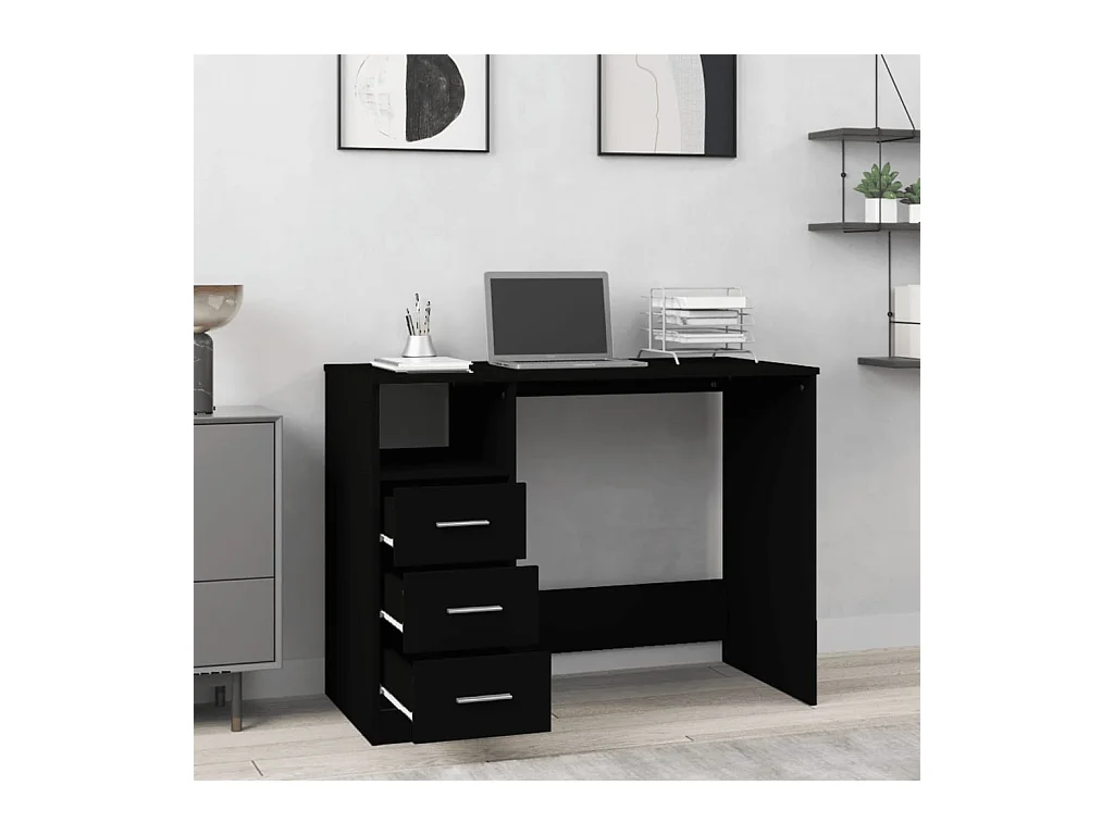 Bureau avec tiroirs Noir 102x50x76 Bois d'ingénierie