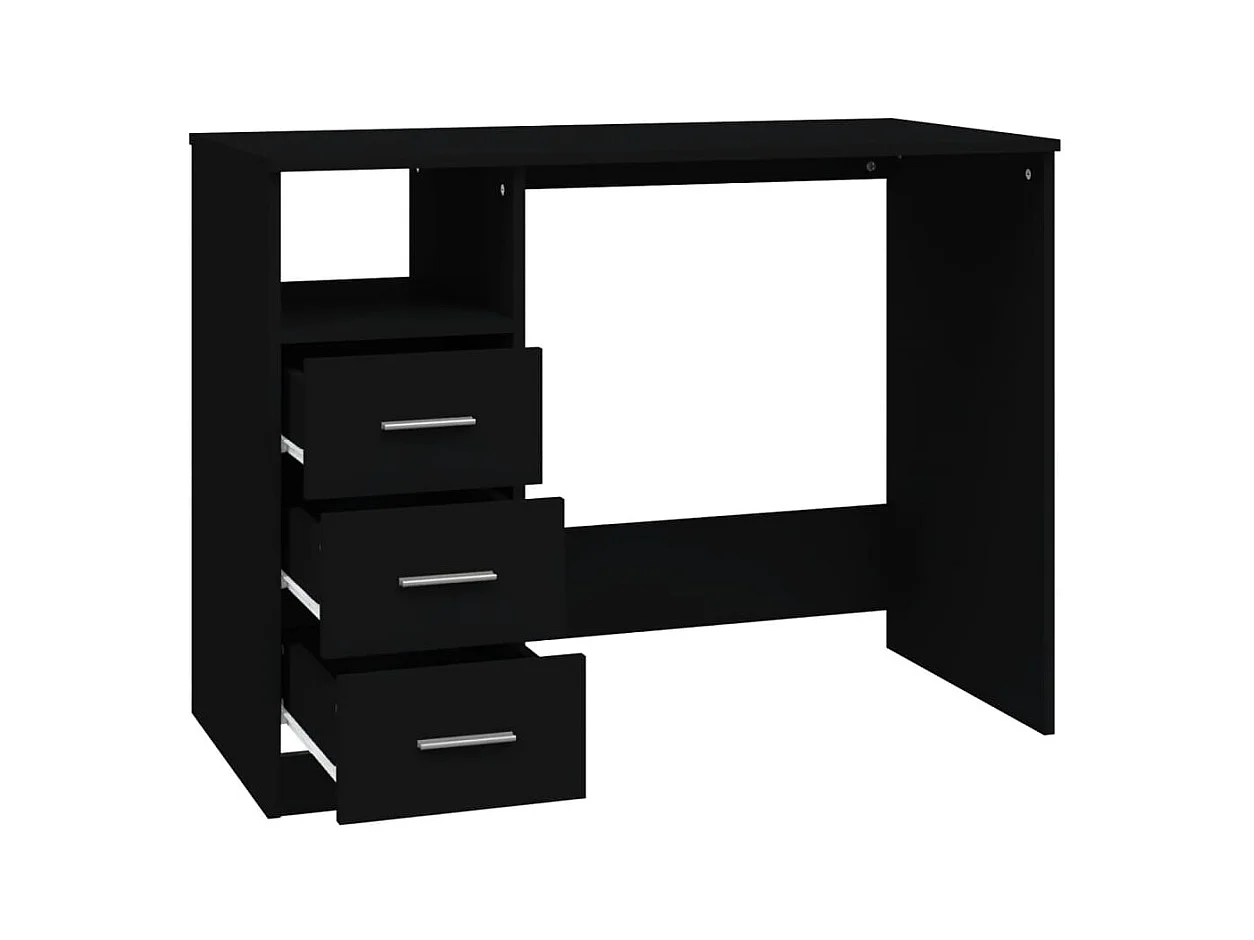 Bureau avec tiroirs Noir 102x50x76 Bois d'ingénierie