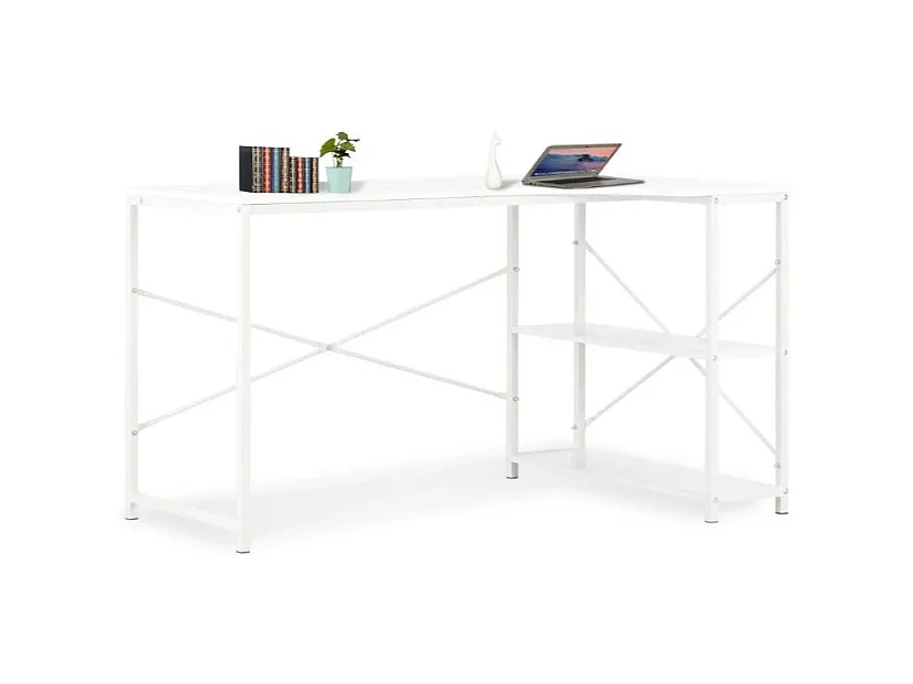 Bureau d'angle 2 étagères métal blanc Jasmin