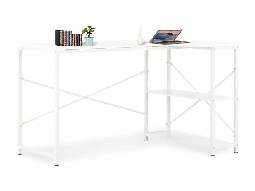 Bureau d'angle 2 étagères métal blanc Jasmin