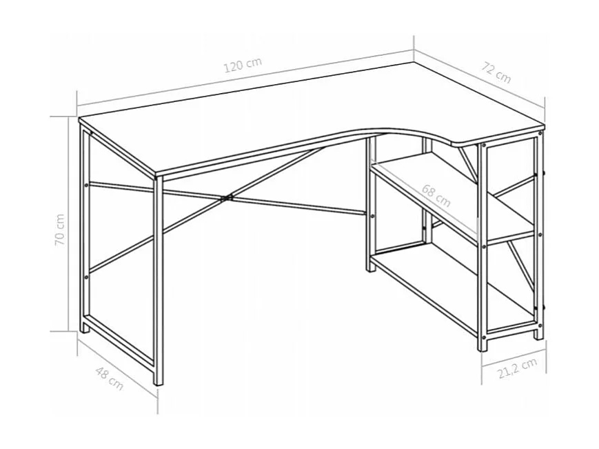 Bureau d'angle 2 étagères métal blanc Jasmin