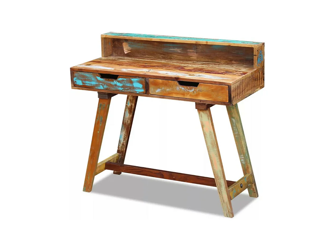 Bureau 2 tiroirs bois massif recyclé Lau