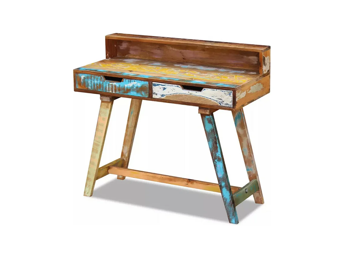 Bureau 2 tiroirs bois massif recyclé Lau