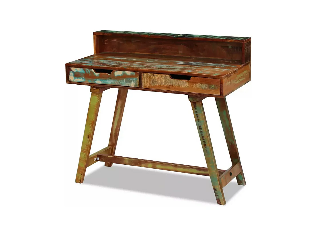 Bureau 2 tiroirs bois massif recyclé Lau