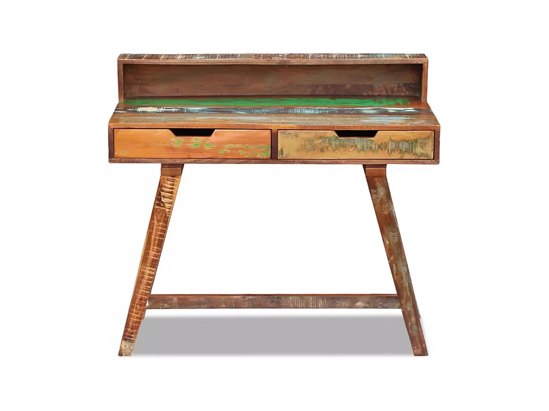 Bureau 2 tiroirs bois massif recyclé Lau