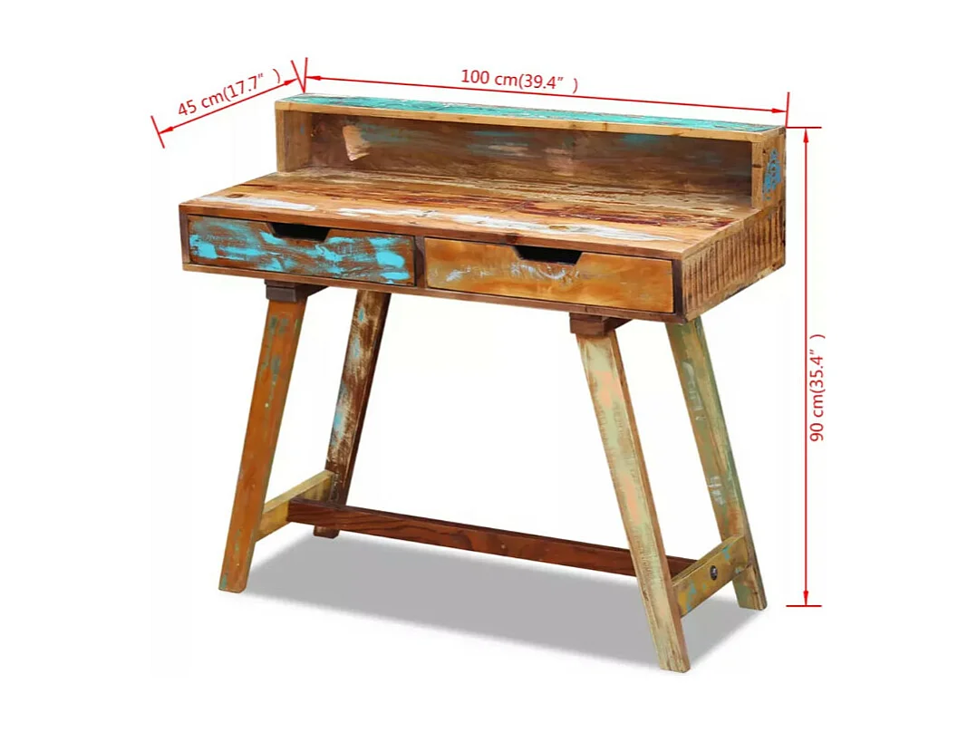 Bureau 2 tiroirs bois massif recyclé Lau