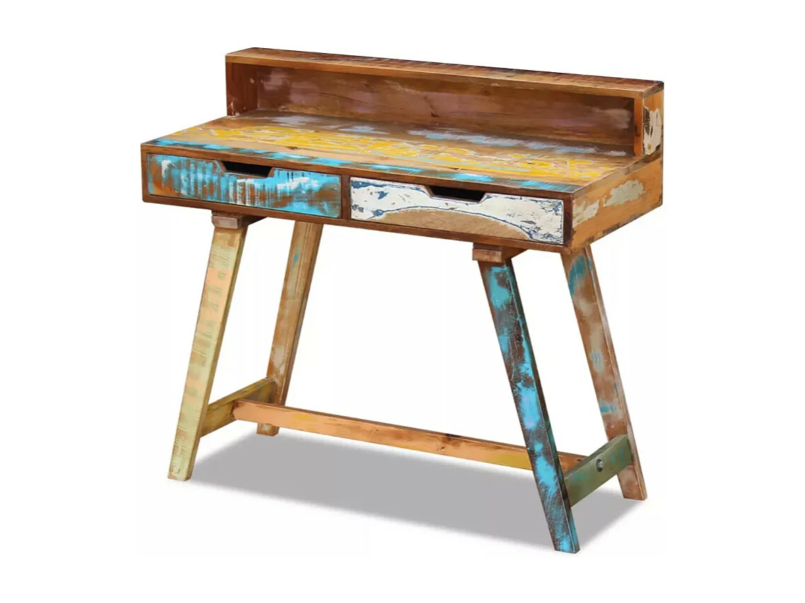 Bureau 2 tiroirs bois massif recyclé Lau