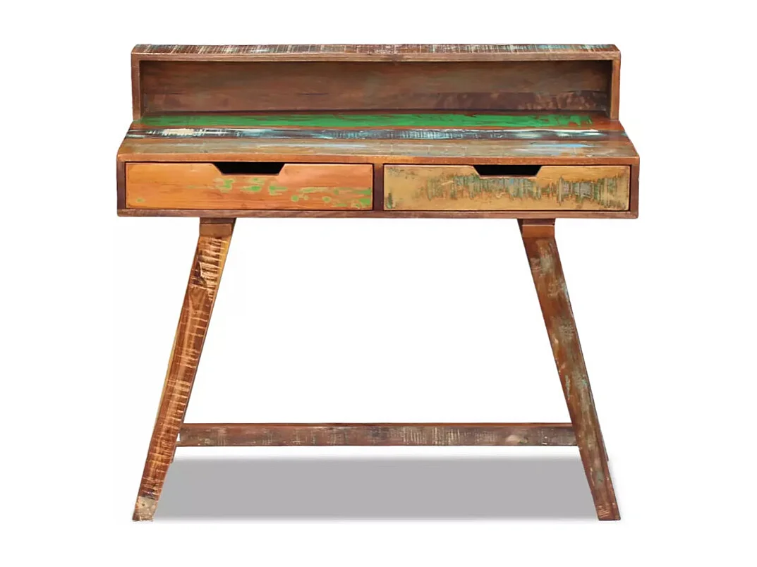 Bureau 2 tiroirs bois massif recyclé Lau