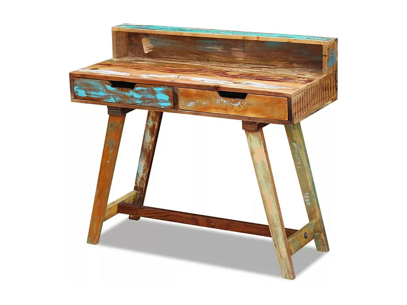 Bureau 2 tiroirs bois massif recyclé Lau