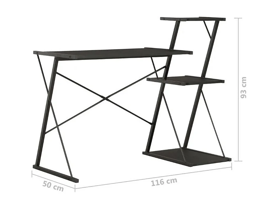 Bureau 3 étagères bois et métal noir Kajal