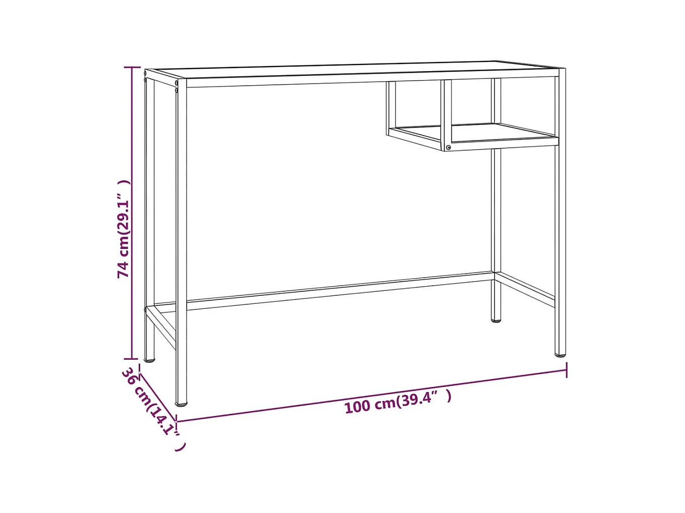 Bureau d'ordinateur Transparent 100x36x74 Verre trempé 2