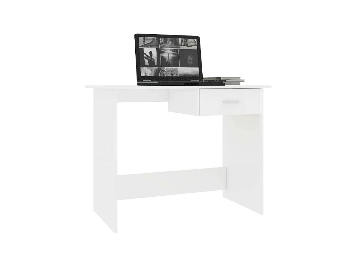 Bureau 1 tiroir bois blanc brillant Athena