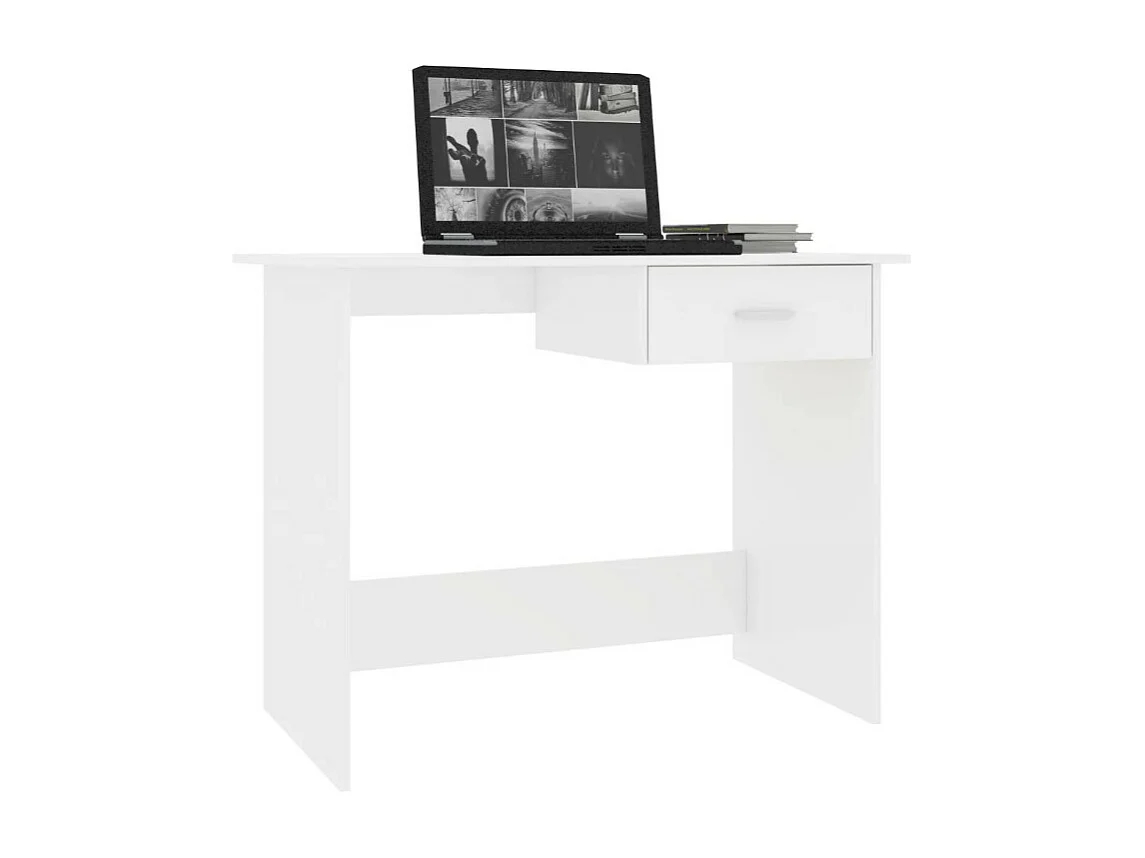 Bureau 1 tiroir bois blanc brillant Athena