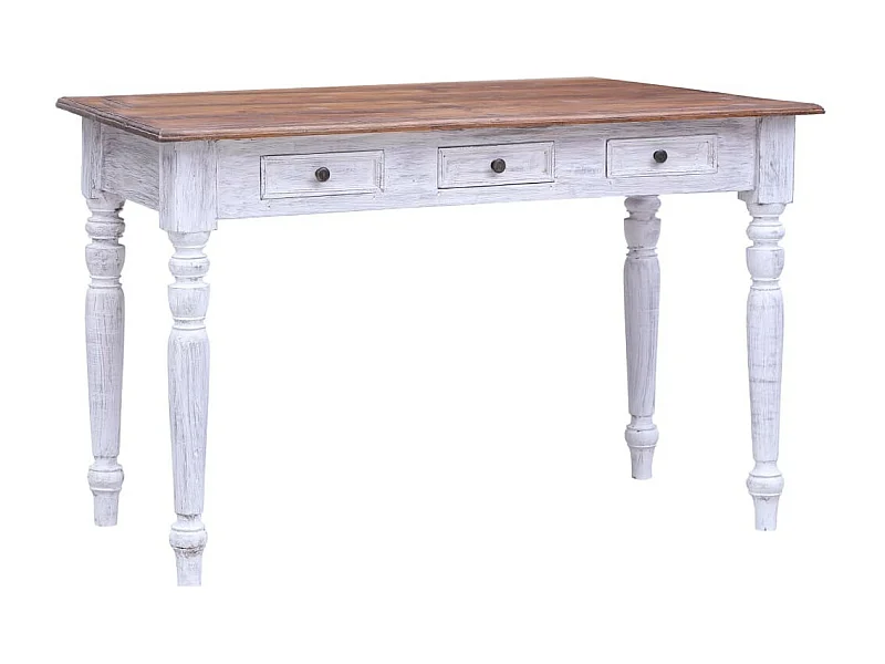 Bureau et tiroirs Blanc 117x57x75 Bois de récupération massif