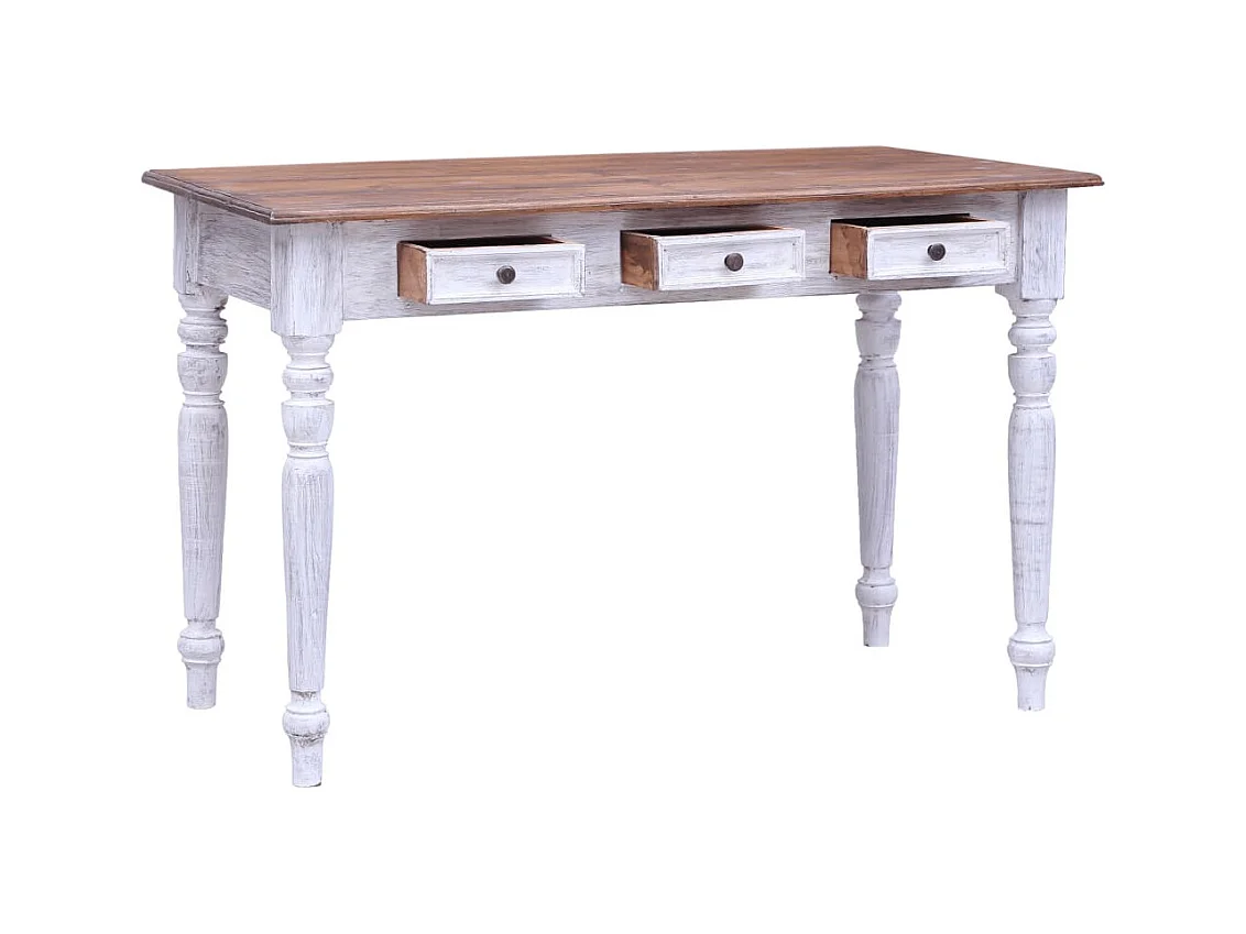 Bureau et tiroirs Blanc 117x57x75 Bois de récupération massif