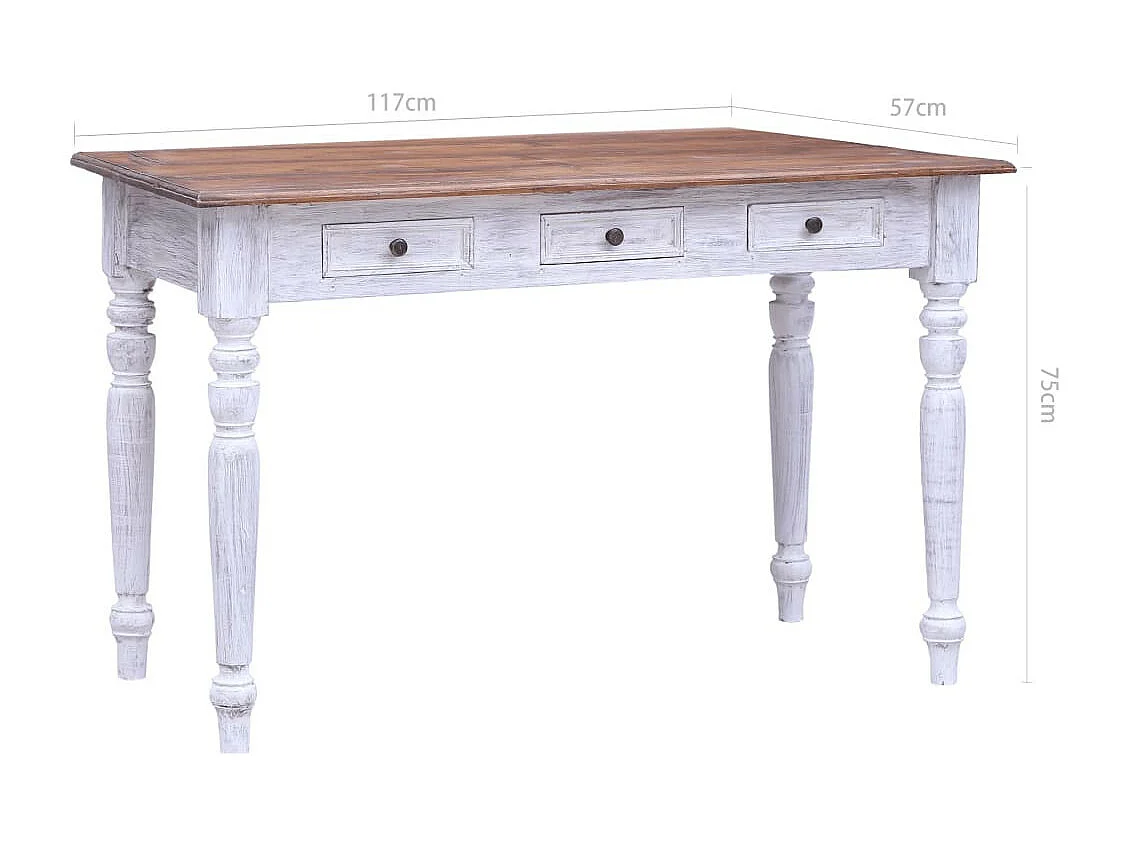 Bureau et tiroirs Blanc 117x57x75 Bois de récupération massif