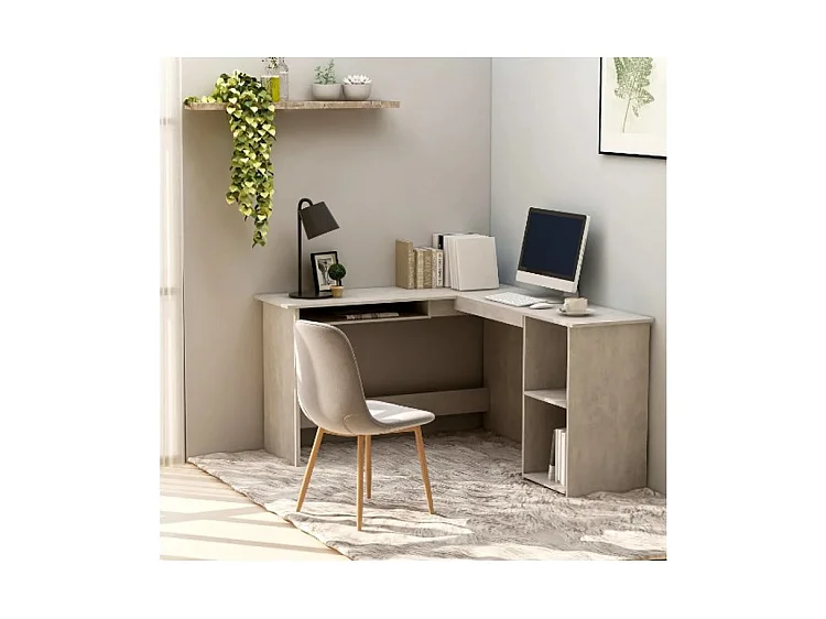 Bureau d'angle 1 tiroir 2 étagères bois gris béton Jayden