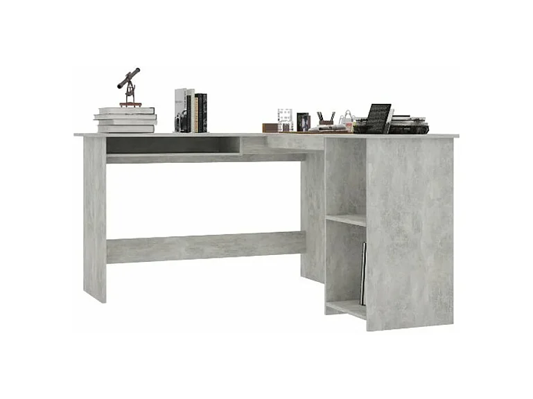 Bureau d'angle 1 tiroir 2 étagères bois gris béton Jayden