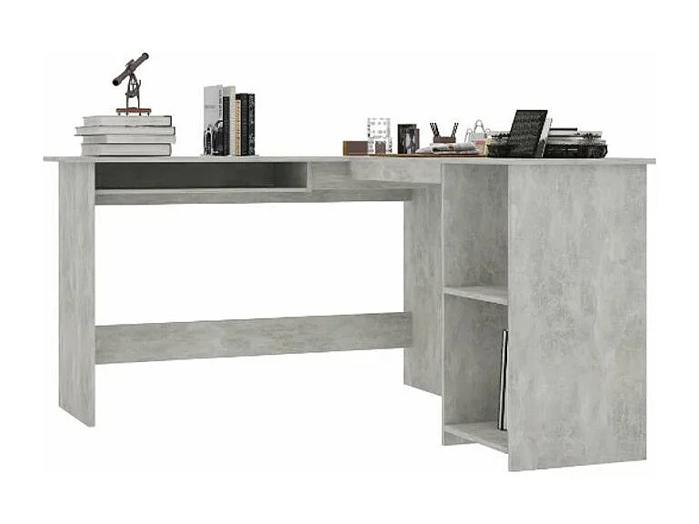 Bureau d'angle 1 tiroir 2 étagères bois gris béton Jayden