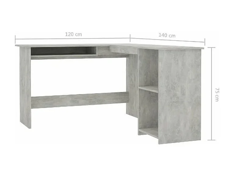 Bureau d'angle 1 tiroir 2 étagères bois gris béton Jayden