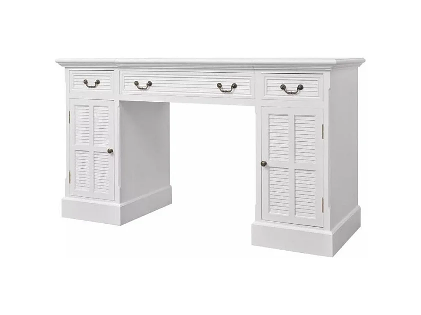 Bureau 3 tiroirs 2 portes bois blanc Vanyarel