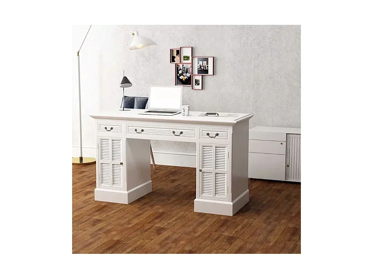 Bureau 3 tiroirs 2 portes bois blanc Vanyarel