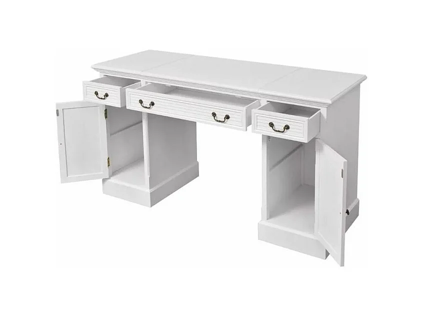 Bureau 3 tiroirs 2 portes bois blanc Vanyarel