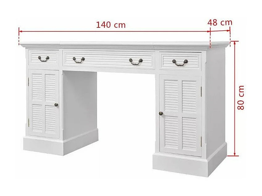 Bureau 3 tiroirs 2 portes bois blanc Vanyarel
