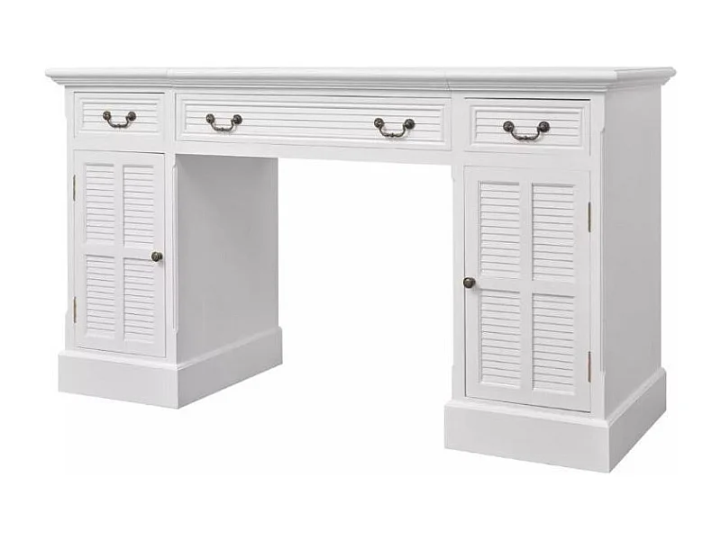 Bureau 3 tiroirs 2 portes bois blanc Vanyarel
