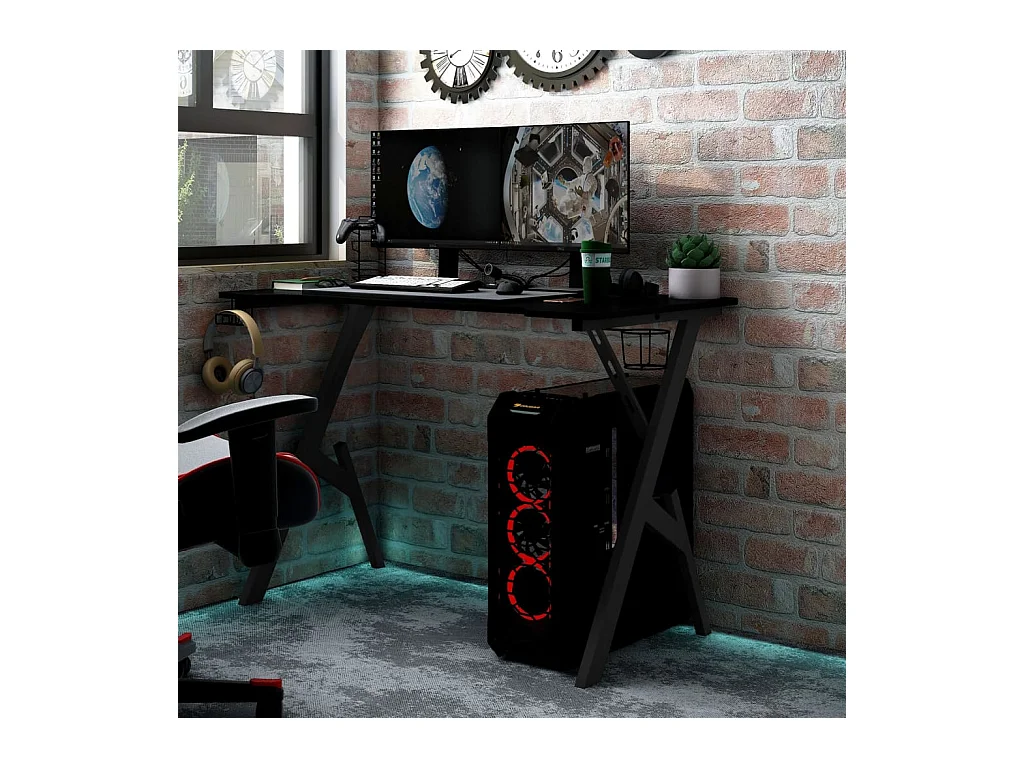 Bureau de jeu avec pieds en forme de Y Noir 90x60x75