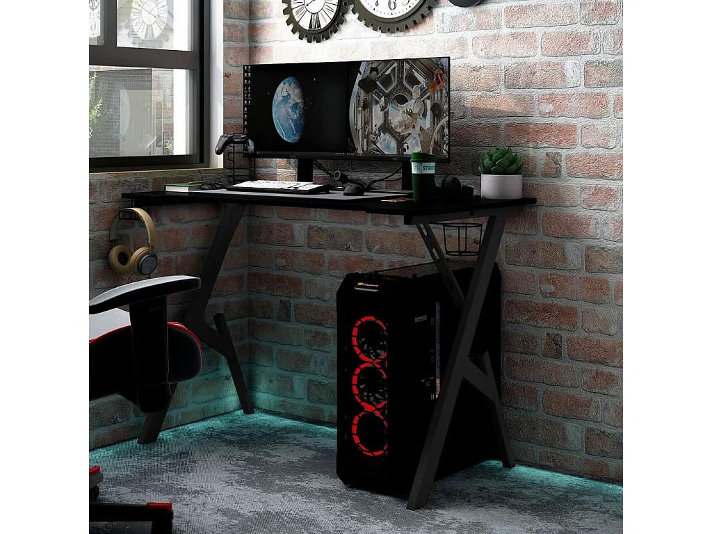 Bureau de jeu avec pieds en forme de Y Noir 90x60x75