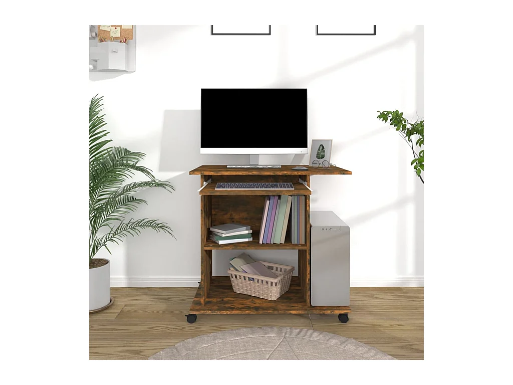 Bureau d'ordinateur Chêne fumé 80x50x75 Bois d'ingénierie