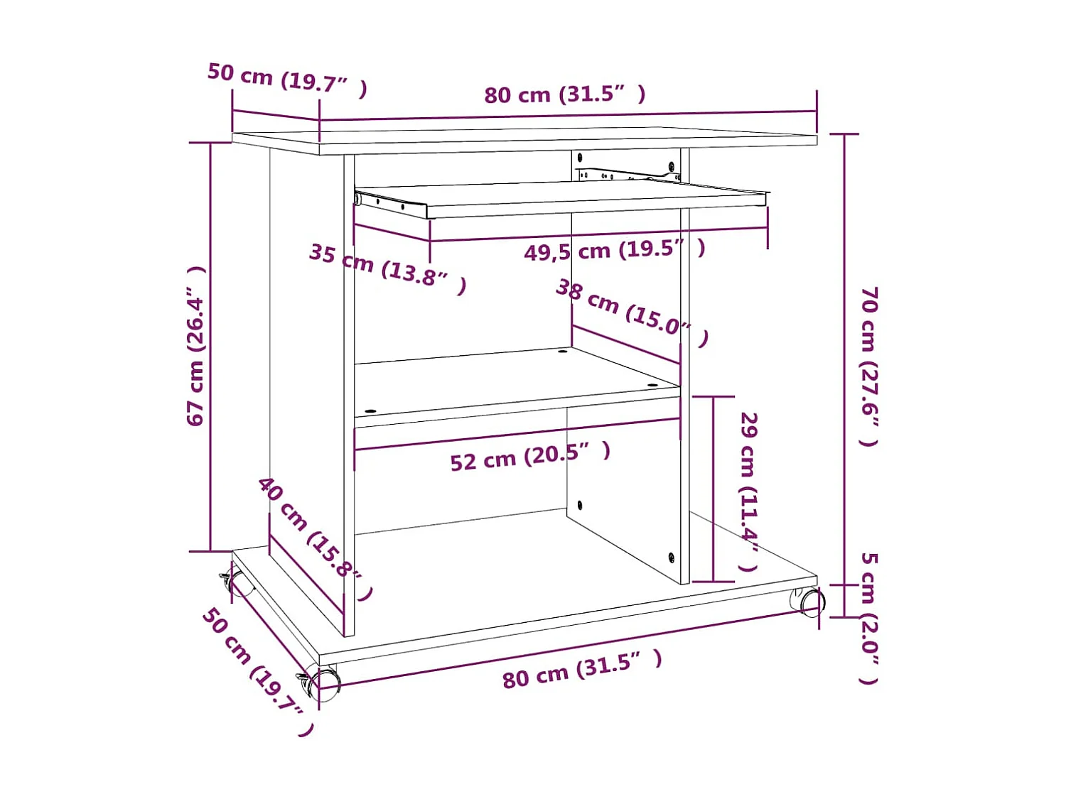 Bureau d'ordinateur Chêne fumé 80x50x75 Bois d'ingénierie