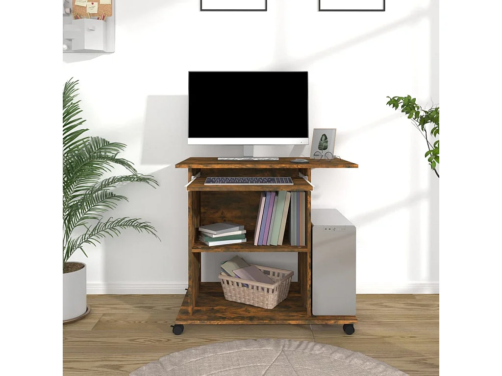 Bureau d'ordinateur Chêne fumé 80x50x75 Bois d'ingénierie