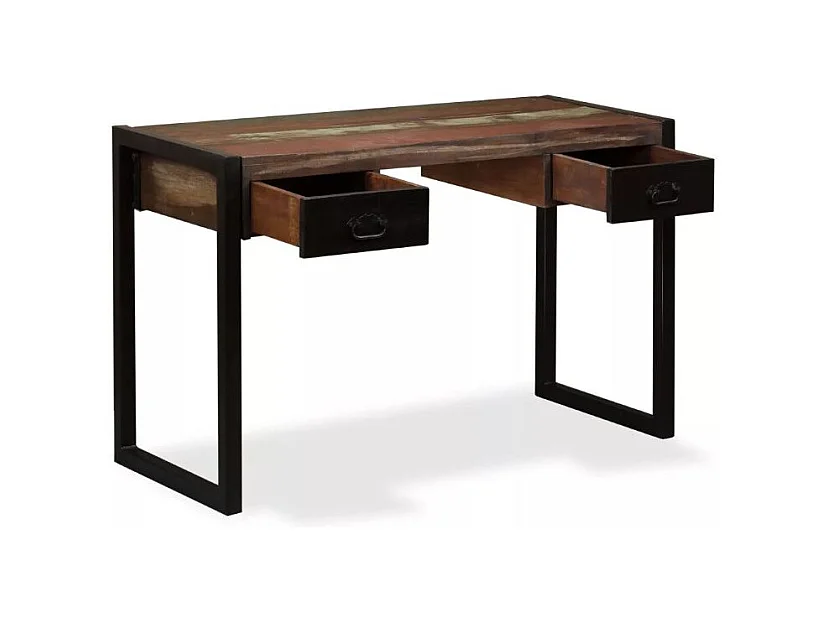 Bureau 2 tiroirs bois massif recyclé et métal noir Boust