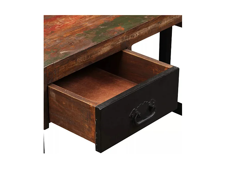 Bureau 2 tiroirs bois massif recyclé et métal noir Boust