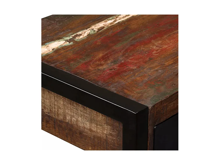 Bureau 2 tiroirs bois massif recyclé et métal noir Boust