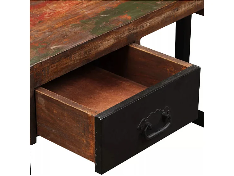 Bureau 2 tiroirs bois massif recyclé et métal noir Boust