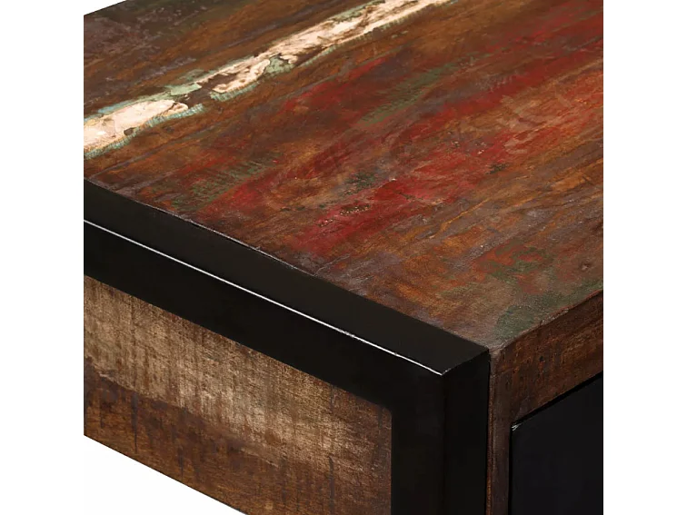 Bureau 2 tiroirs bois massif recyclé et métal noir Boust