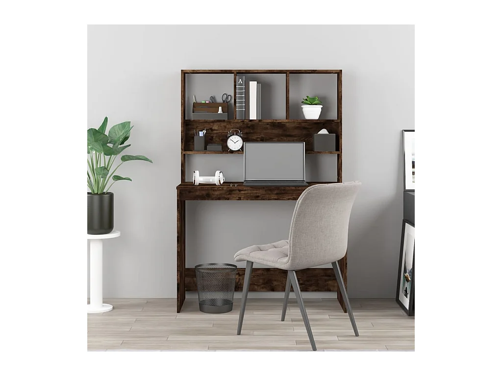 Bureau avec étagères Chêne fumé 102x45x148 Bois d'ingénierie