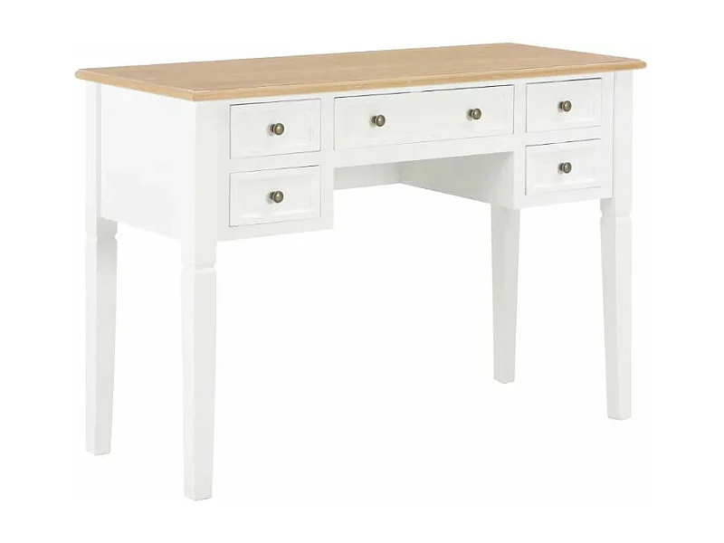 Bureau 5 tiroirs bois clair et pin massif blanc Dean