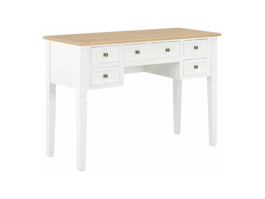 Bureau 5 tiroirs bois clair et pin massif blanc Dean